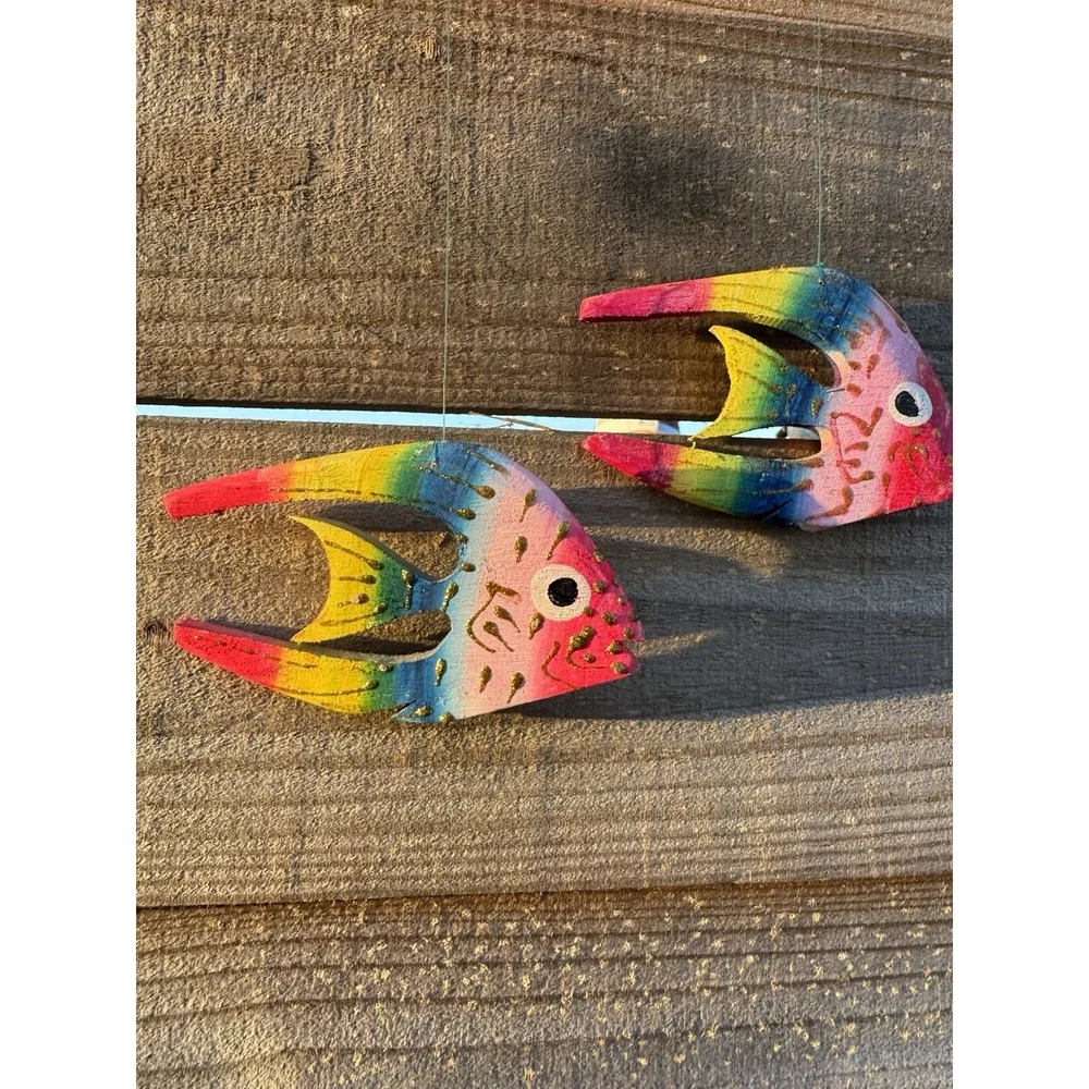 Wooden Hanging Decorative‎ Hand Carved Hand Painted Fish Vintage Jamaica